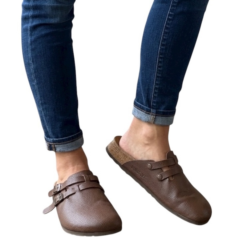 Birkenstock Birki's Camden Brown Pebble Leather Double-Buckle Clogs EUC 9